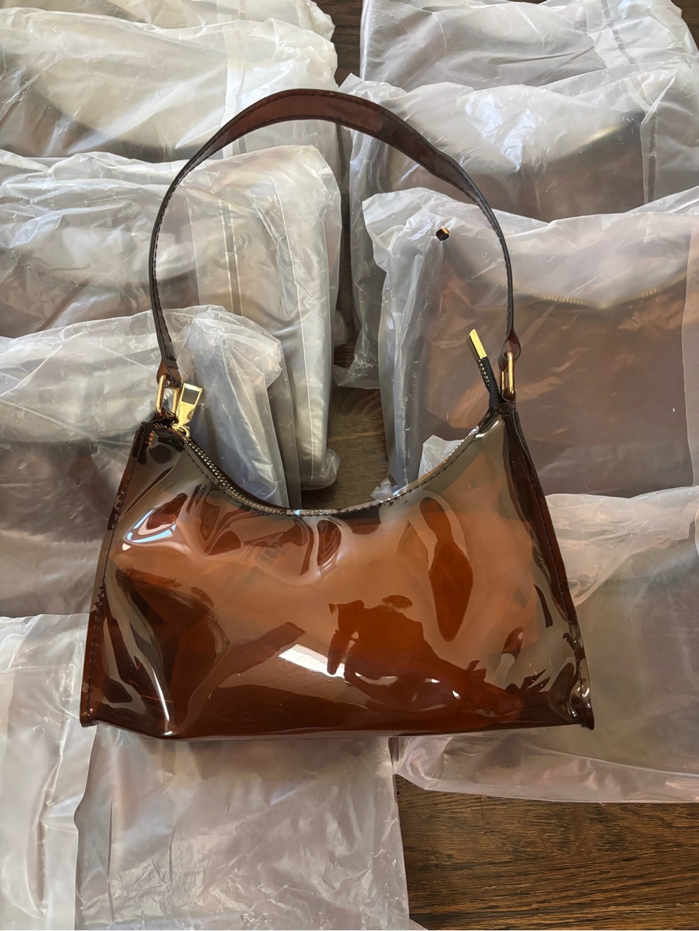 Bundle of 10 - Brown Patent Shoulder Bag - Women Bags